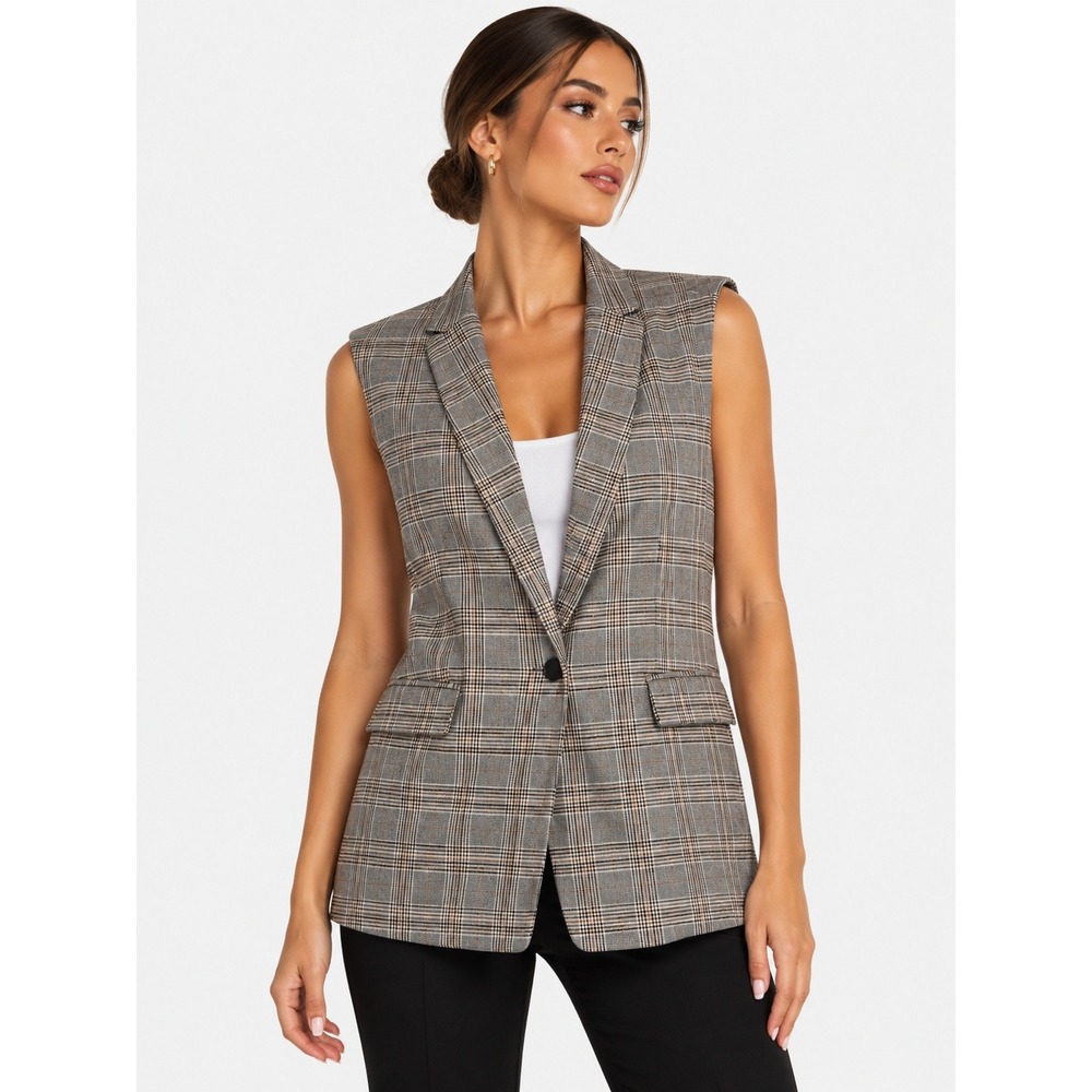 Maurices Glen Plaid Sleeveless Blazer Vest Gray Brown 2X NWT